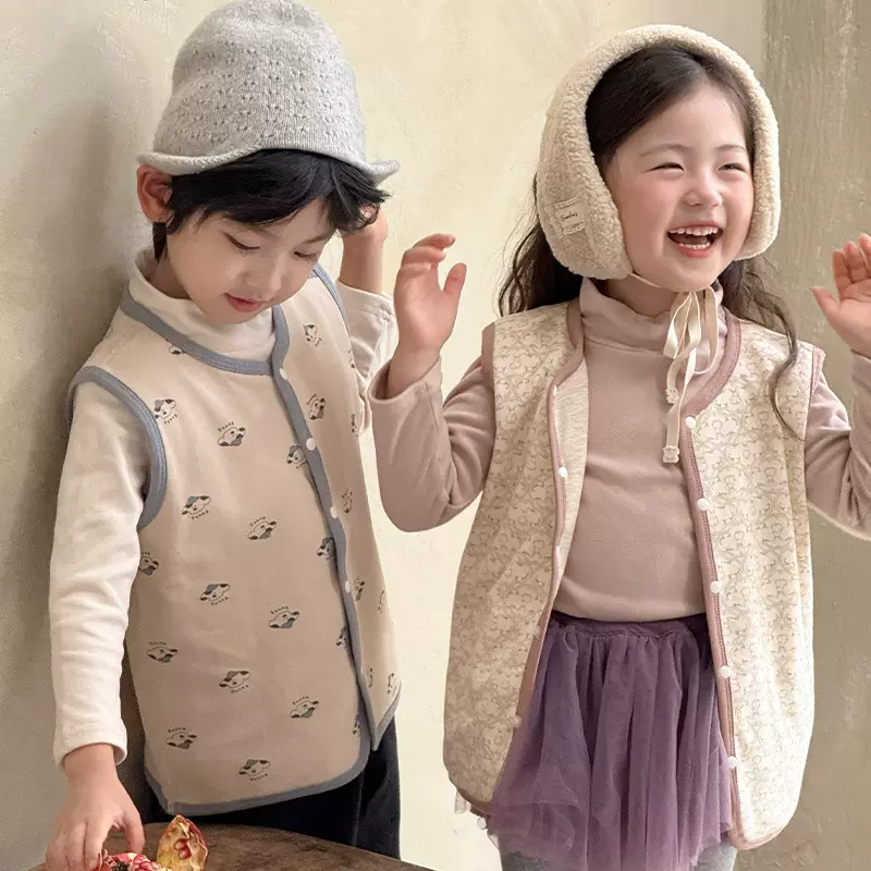 包邮面包兔羊毛拉架卡通儿童马甲2025秋冬季新款男女童保暖背心