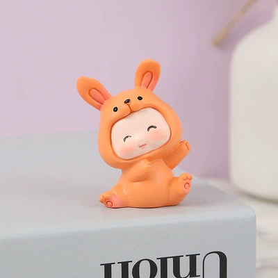Cute Mini Rabbit Car Interior Ornaments Resin Home Desktop Decorations Cartoon Birthday Gifts (Car ornaments) - orange