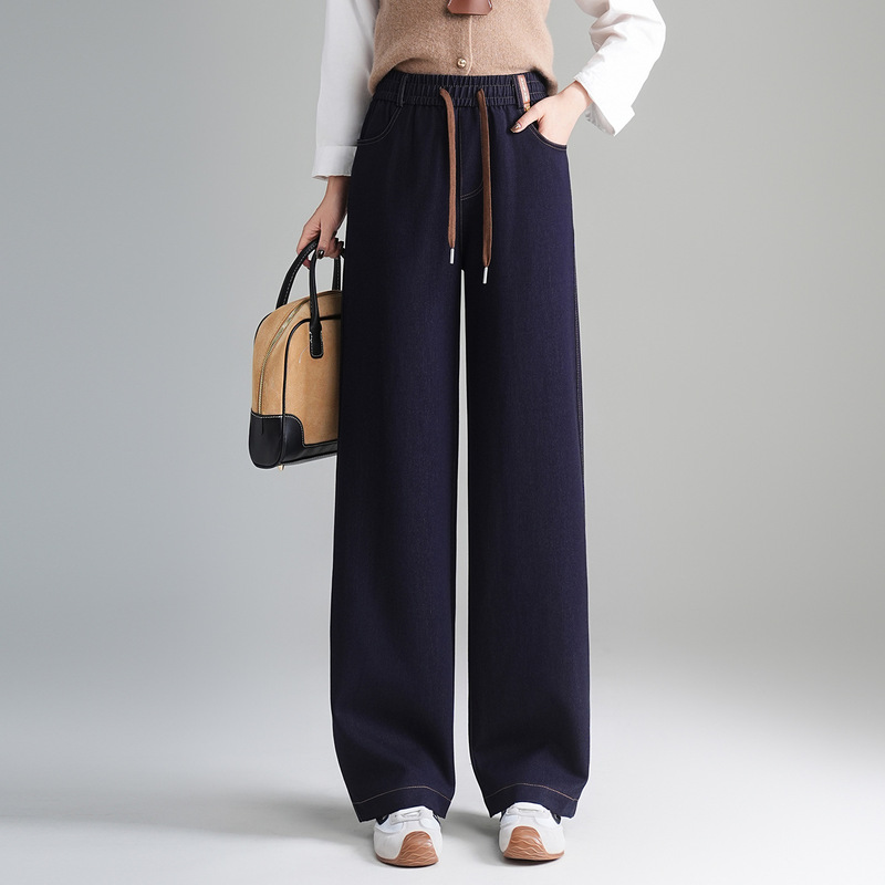Big Brand Denim Blue Straight-Leg Loose Jeans for Women Spring and Autum New High-Waist Slim High-Quality Wide-Leg Long Pants