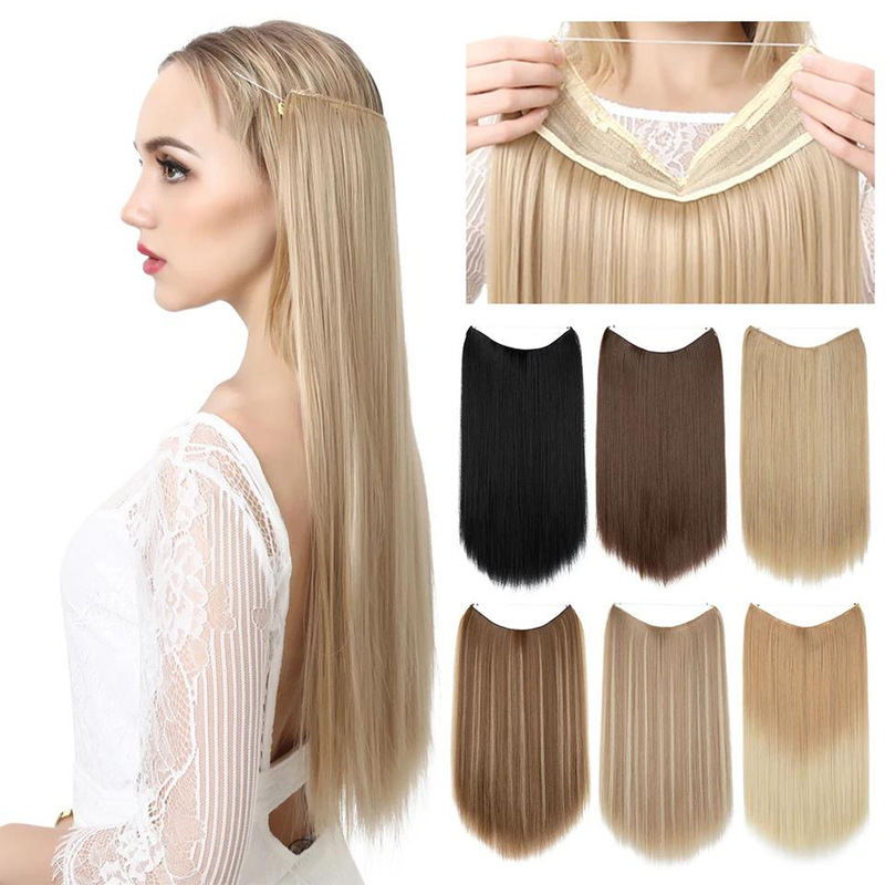 Fish-line synthetic high-temperature fiber wig for women, one-piece long straight hair extensions, fish-line hair curtain, popular in foreign trade Fish-line synthetic high-temperature fiber wig for women, one-piece long straight hair extensions, fish-line hair curtain, popular in foreign trade