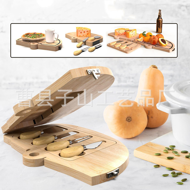 Nuevo plato de queso plegable de bambú y madera acampando creativo tablero de queso con cubiertos tablero de corte conveniente para llevar tablero de corte de verduras