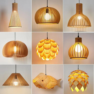 Japanese-style wooden chandelier Zen tea room lamps new Chinese restaurant lamp bedside lamp bedroom living room lantern B & B lamp