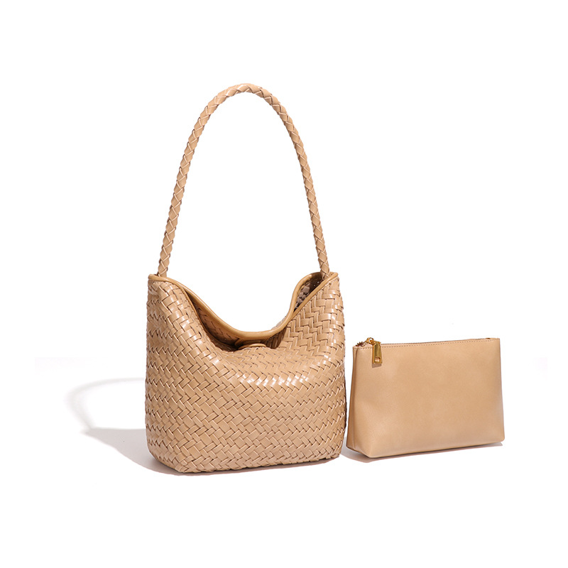 Vacation Lazy Style Retro Casual Hand-Woven Bucket Bag, Handheld Market Basket Bag, Single Shoulder Underarm Bag - Thumbnail 6