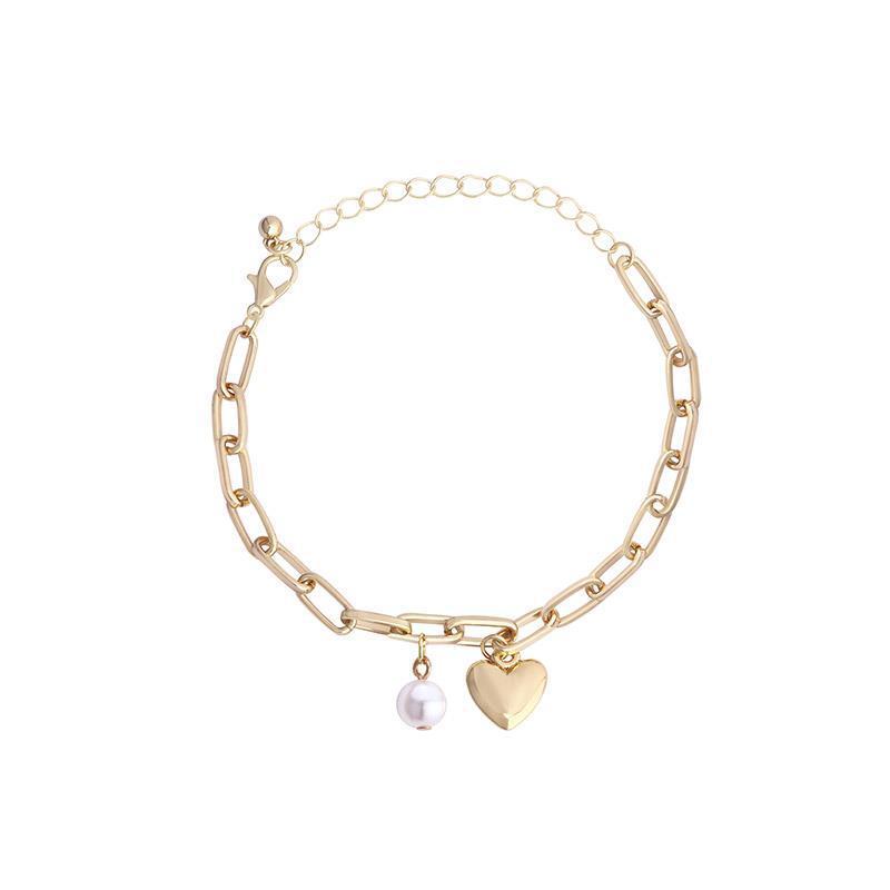 Korean Ins Style Pearl Bracelet for Women Light Luxury Minority Design Mori Style Girlfriends Heart Shape with Diamond Bracelet Ornament Wholesale