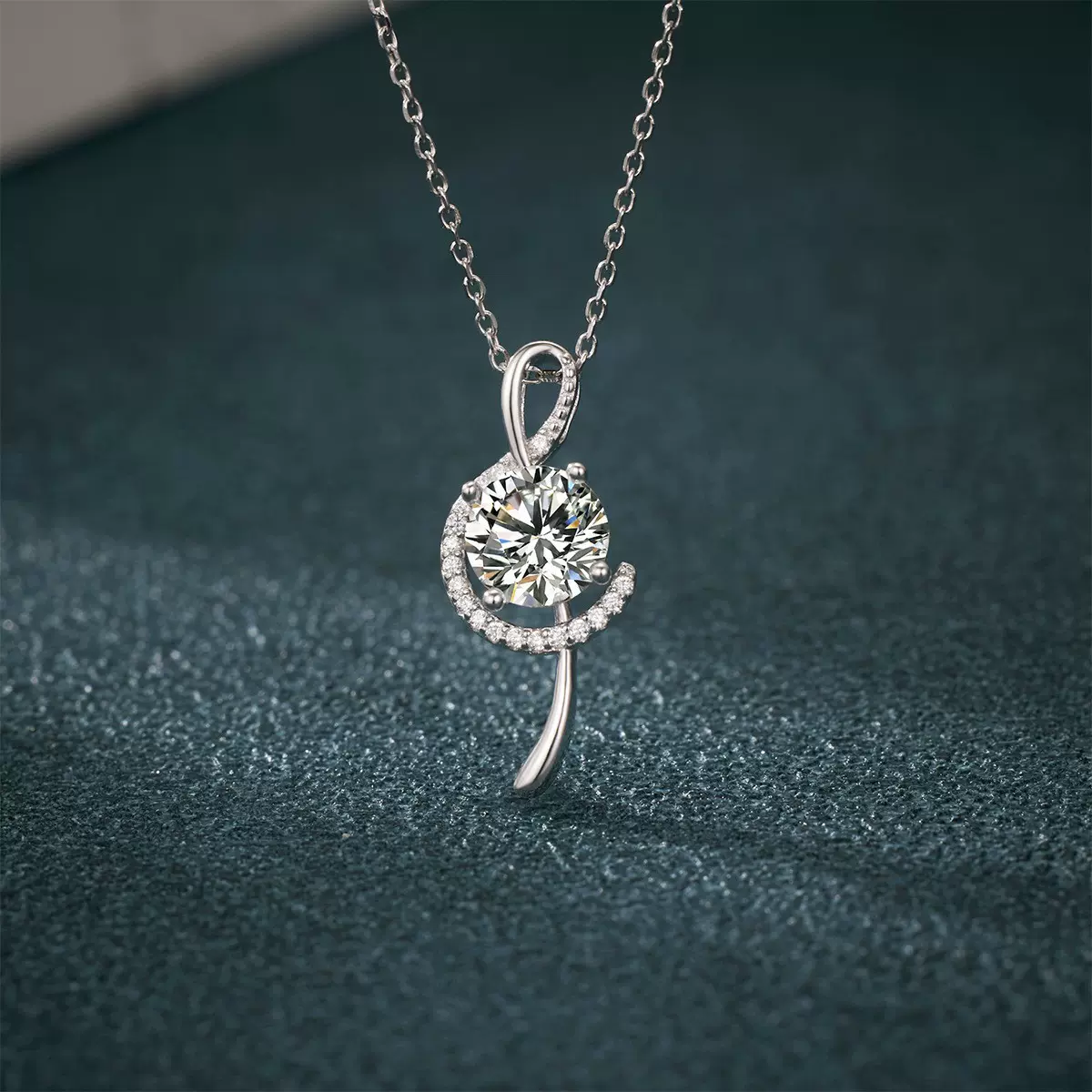 彩宝吊坠音符S925纯银彩色锆石莫桑钻吊坠仿真钻项链一克拉精致