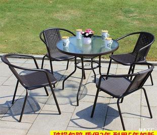 Outdoor Table and Chair Set, Small Garden Table, Anti-Corrosion Wood and Rattan Small Coffee Table, Cast Aluminum Sunshade Villa Plastic Wood