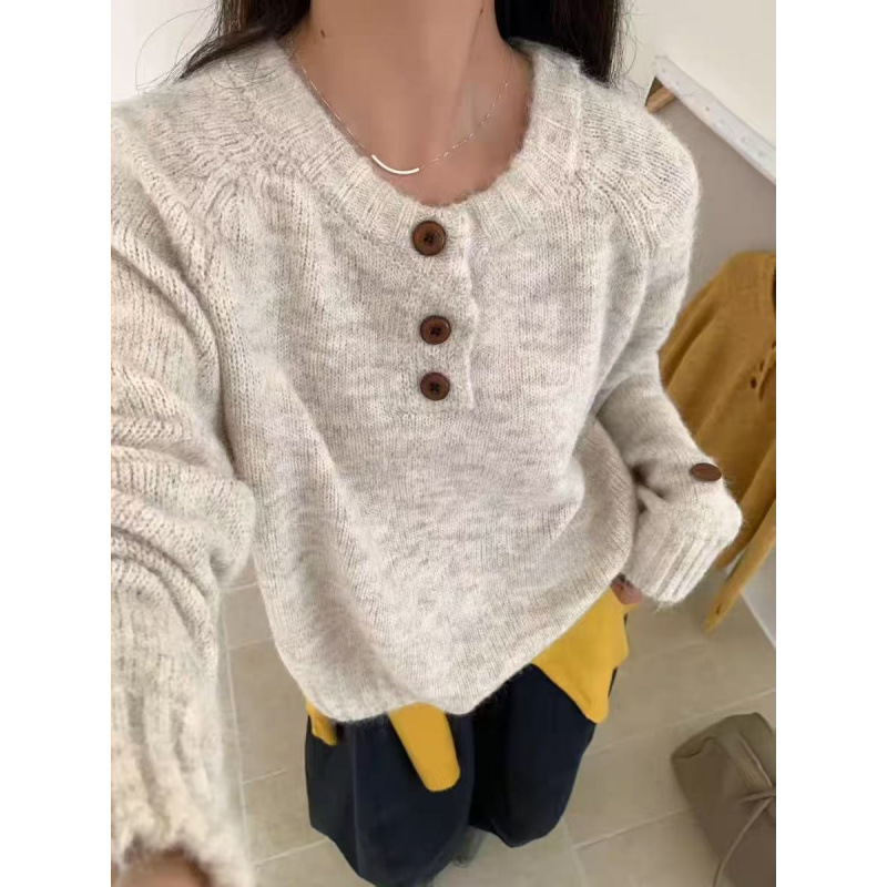 韩系圆领软糯慵懒风针织衫2025秋季新款时尚气质百搭减龄套头毛衣