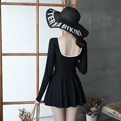 2024 New Style One-Piece Swimsuit for Women, Instagram Style, Long Sleeve, Retro Two-Piece Dress Style Hot Spring Swimsuit for Women, Slimming and Sexy