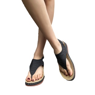 Foreign trade plus size sandals in stock direct Roman retro style clip toe buckle solid color women's sandals outro factory wholesale