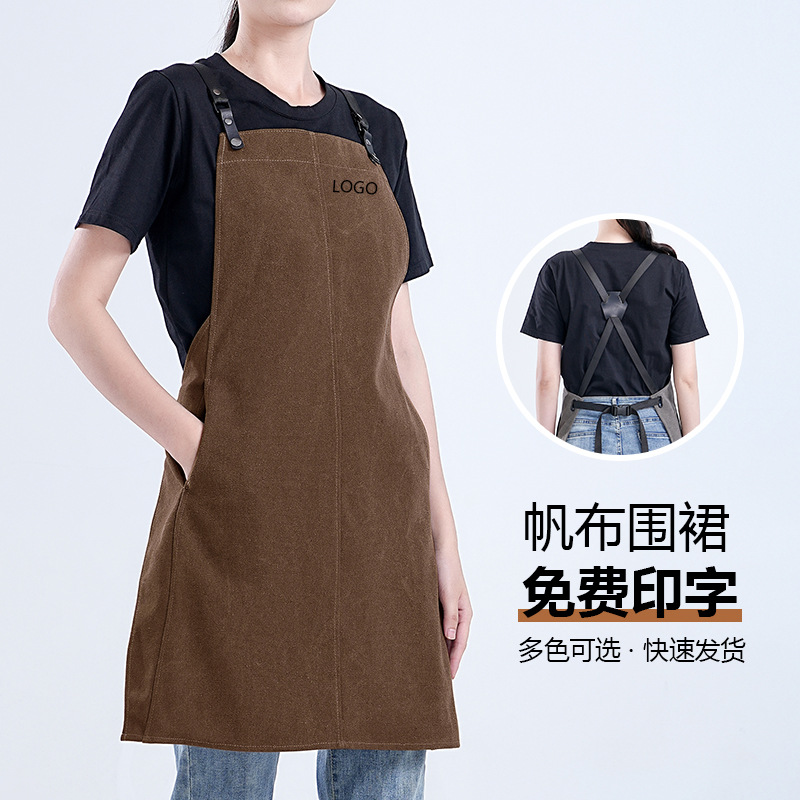 Delantal de lona gruesa transfronteriza estilo coreano minimalista barista delantal de ropa de trabajo al por mayor personalizado