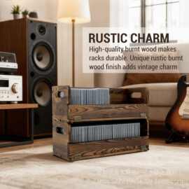 木质唱片收纳盒可堆叠整理盒长方形CD黑胶唱片盒实木专辑储存盒