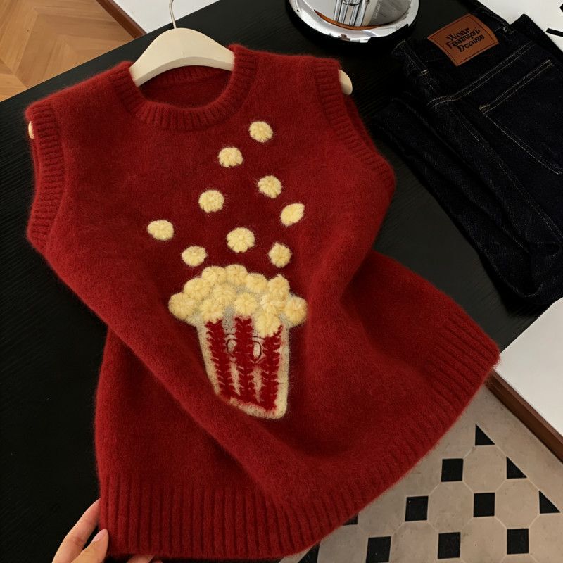 Jinbukang Popcorn Round-Neck Sleeveless Knit Vest 2025 Autumn and Winter New Style Layered Sweater Vest Jinbukang Popcorn Round-Neck Sleeveless Knit Vest 2025 Autumn and Winter New Style Layered Sweater Vest
