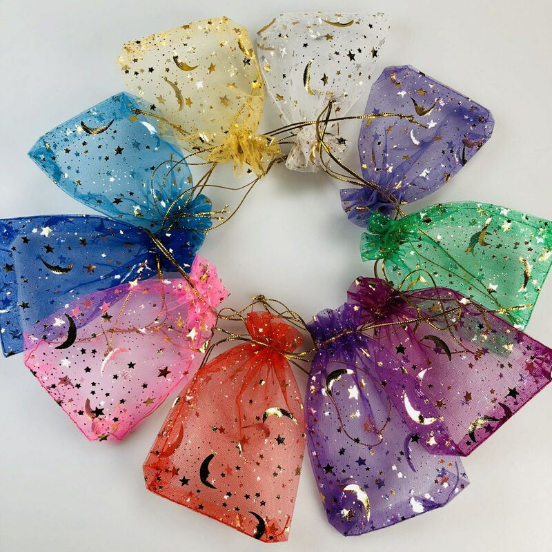 Mesh bag organza bronzing Silver Star Moon Jewelry girdle mouth gift cosmetics drawstring storage packaging bag
