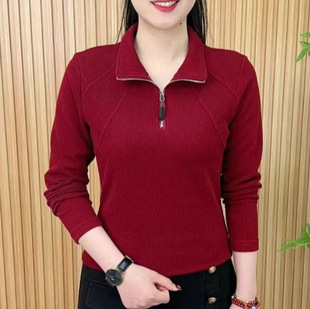 2025 Spring New Fashionable All-match Slim-fit Slimming fleece-lined Thickened Half Zipper Base Women's Top