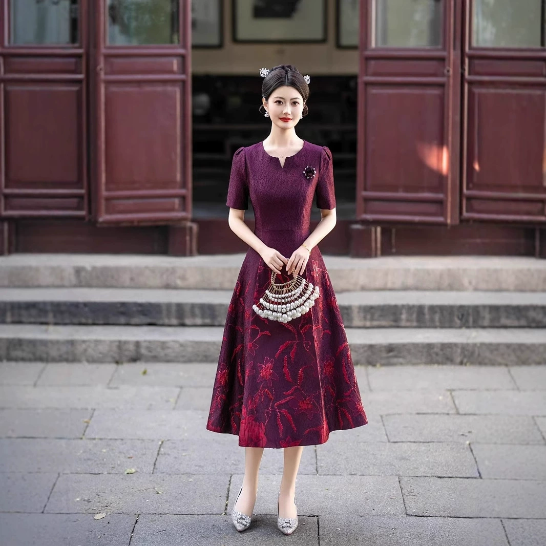 Новое летнее тонкое элегантное платье Cheongsam с высокой талией и короткими рукавами для свадебного банкета.