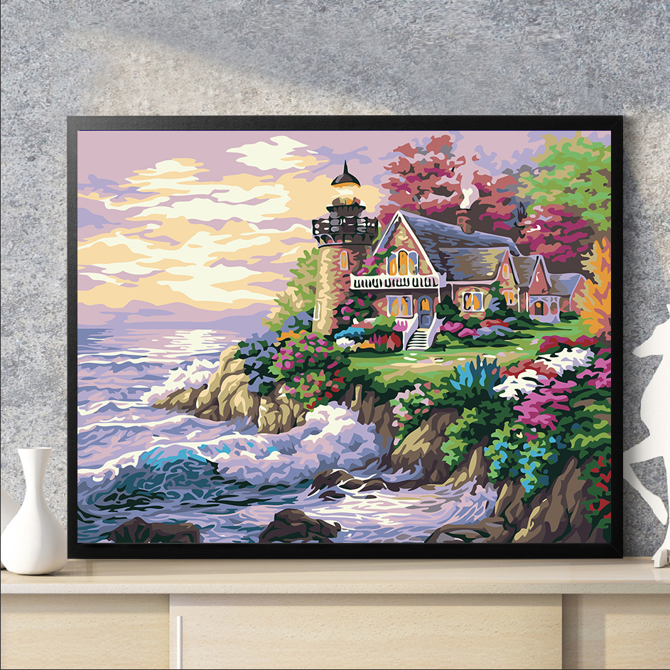 Seaside sueño pintura al óleo digital bricolaje fábrica al por mayor puesto transfronterizo paisaje relleno de color pintado a mano dibujos animados pintura al óleo DIY