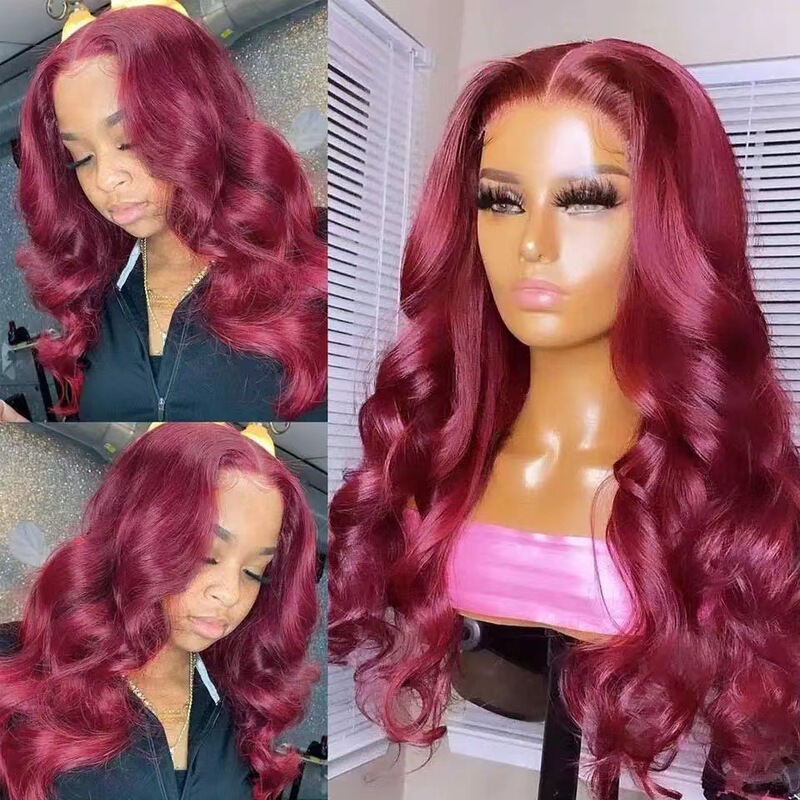 Front Lace Wig Amazon New Women's Burgundy Wig Long Curly Hair Big Wave Lace Wig Headgear
