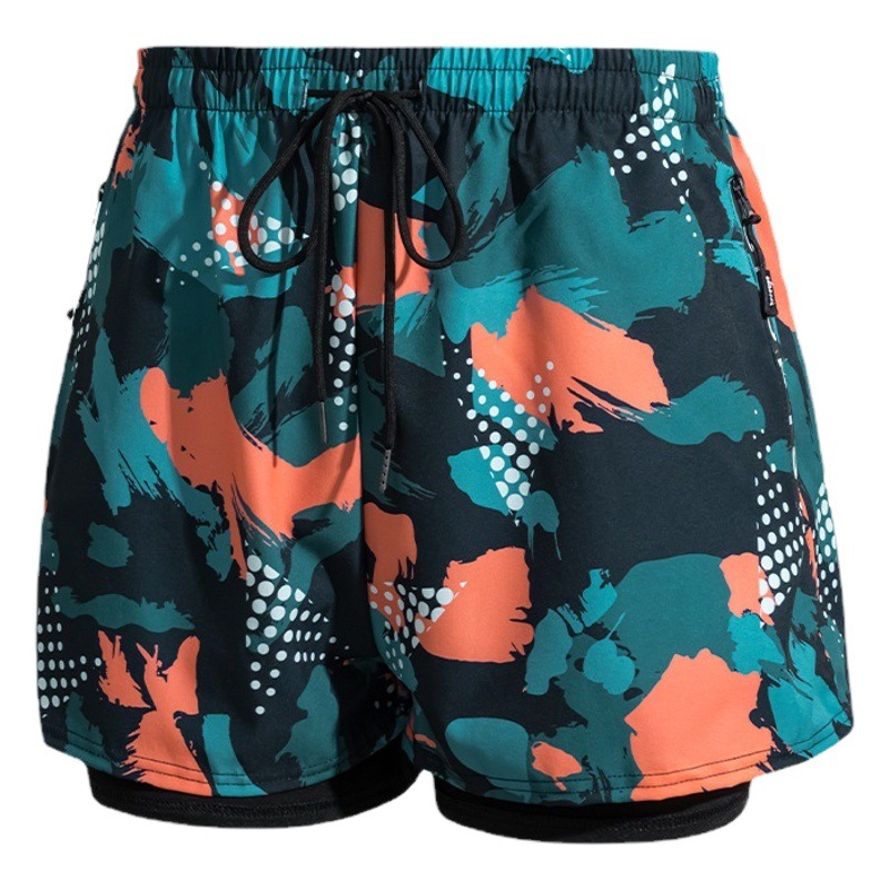 Swimming Trunks Printed Men's Anti-Embarrassment Double-Layer Swimsuit Hot Spring Professional Swimming Lining Boys Loose Swimsuit Wholesale