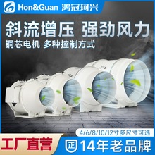鸿冠4/5/6/8/10/12寸无极变频斜流增压管道风机外转子轴流风机艾