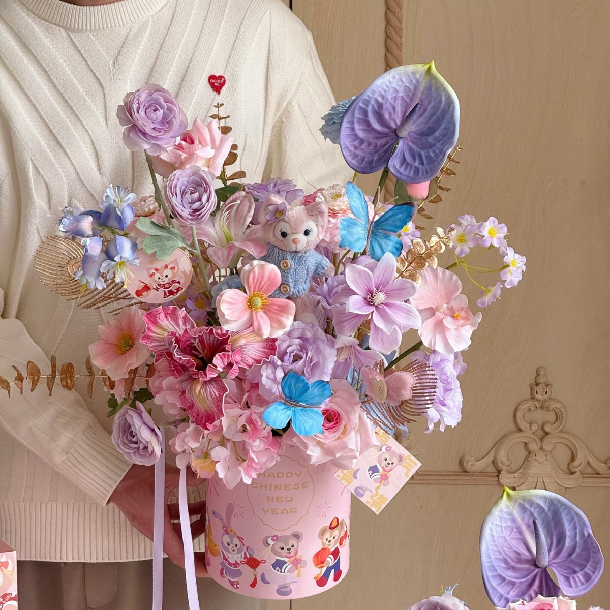 설날 꽃 핑크 + 벨 소재 패키지 조화