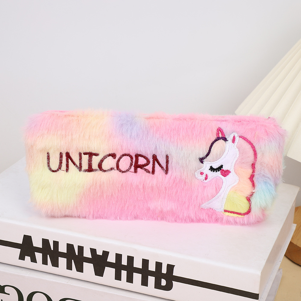 Nuevo bolso de pluma de peluche Gradiente Tie Tie Tie Tie Bag Papelería Unicornio Papelería Bolsa de almacenamiento creativa transfronteriza Regalos para niños