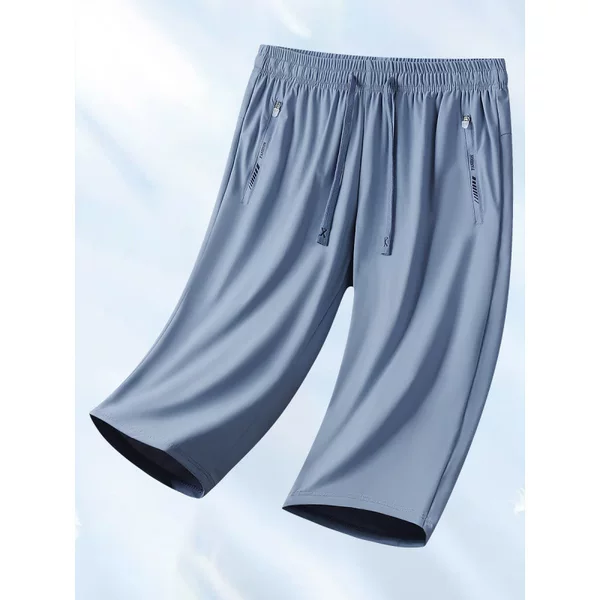 Ice Silk Cropped Pants Men's Summer Thin Loose Casual Sports Pants Plus Size Quick-Drying Pants 7-Point Running Pants