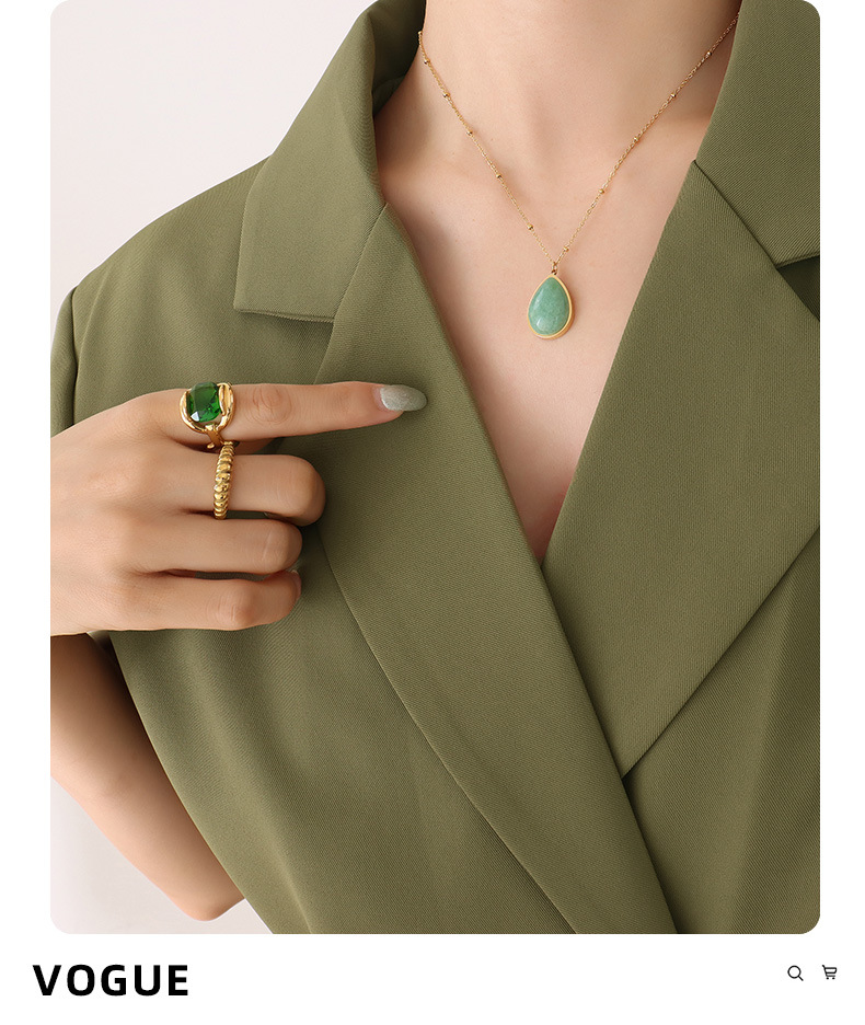 304 Stainless Steel Pendant Material Artificial Gemstones Inlay Material PVD Coated Real Gold Plated 18K Gold Oval 304 Stainless Steel Ethnic Style Waterproof Non Tarnish 304 Stainless Steel Necklace