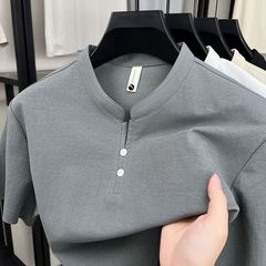 夏の小さなスタンドカラーファッショナブルでシンプルなメンズ半袖Tシャツデザインカジュアルで多用途なカラーナショナルトレンド半袖トップ