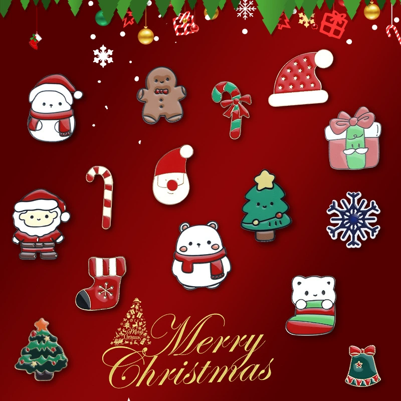 Брошь-значок Санта-Клаус, металлическая, в стиле мультфильма, с индивидуальным дизайном, рождественская брошь для одежды и сумок, пряничный человечек, праздничное украшение