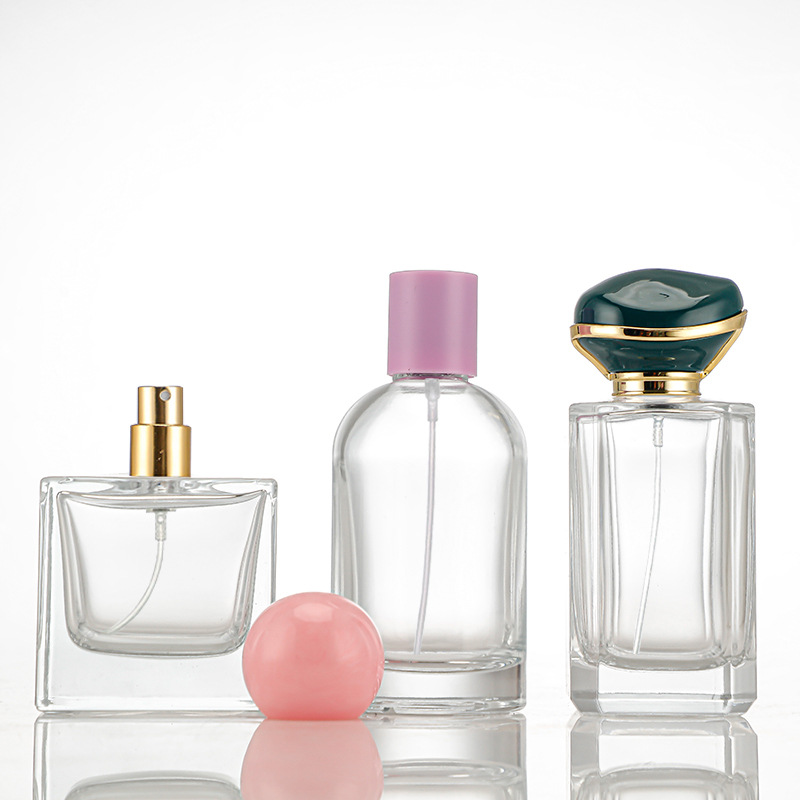 Botella de perfume puntual, material blanco de cristal transparente, botella de embalaje cosmético de vidrio, botella de relleno de perfume en aerosol de bayoneta, botella vacía