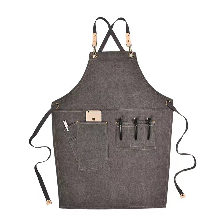 Customized Hair Stylist Apron with Leather Accessories, Full-Body Washable Canvas Work Apron, Custom Logo