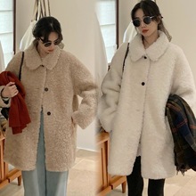 慵懒羊剪绒全羊毛羊羔毛皮草外套女秋冬新款皮毛一体大衣中长款