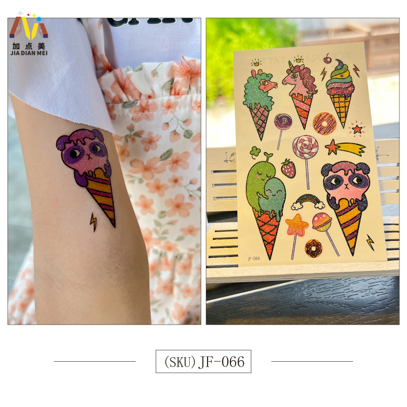 Amazon Venta caliente brillo lindo postre de Navidad unicornio niños tatuaje pegatinas impermeable tatuaje de larga duración