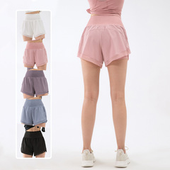 Cross-border new yoga wear for women, sports and leisure running fitness pants, fake two-piece anti-exposure high-waisted yoga shorts