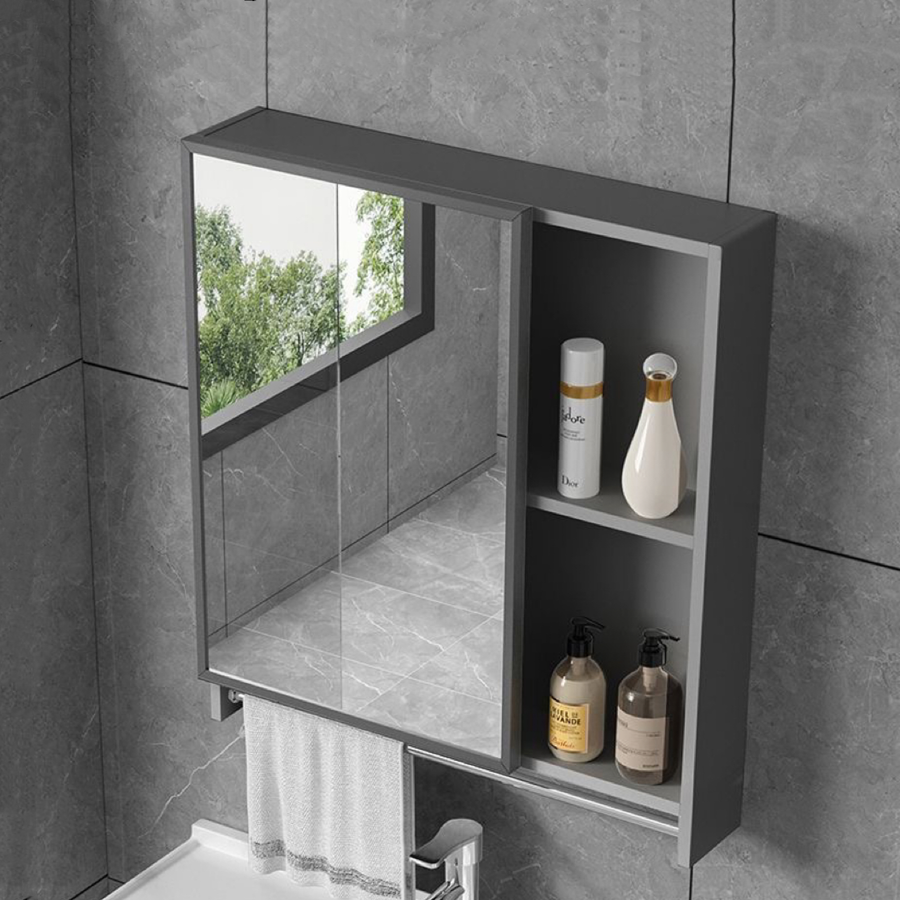 Space Aluminum Wall-Mounted Bathroom Mirror Bathroom Combination Bathroom Storage Box Mirror Box Mirror Box