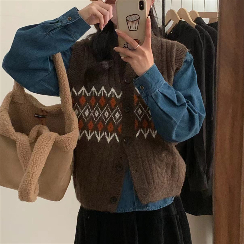 24 invierno Puyuan collar fz diseño de diamante japonés sensación de chaleco de punto Cardigan de mujeres otoño invierno image 9