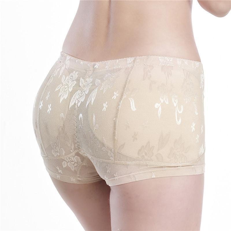 Low-rise, full-bottom, wide-hip women's padded underwear with raised buttocks and artificial buttocks, featuring sponge padding for hip and buttock enhancement, suitable for export and Amazon sales.