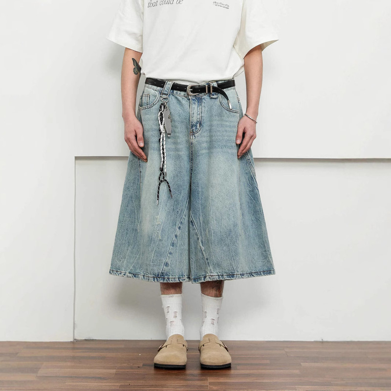 High Street Washed Tie-Dye Retro Denim Cropped Pants for Men 2025 Summer New Style Handsome Hiphop Casual Shorts High Street Washed Tie-Dye Retro Denim Cropped Pants for Men 2025 Summer New Style Handsome Hiphop Casual Shorts