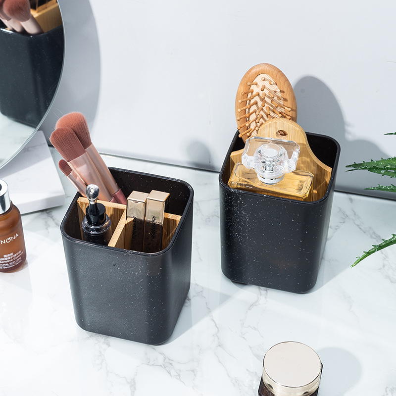 Hogar de bambú cepillo dientes titular cubo multifuncional baño cocina caja almacenamiento