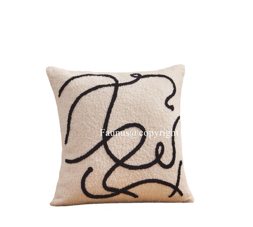The design is modern and simple. Cream style living room sofa B&B sample embroidered teddy velvet pillow cushion
