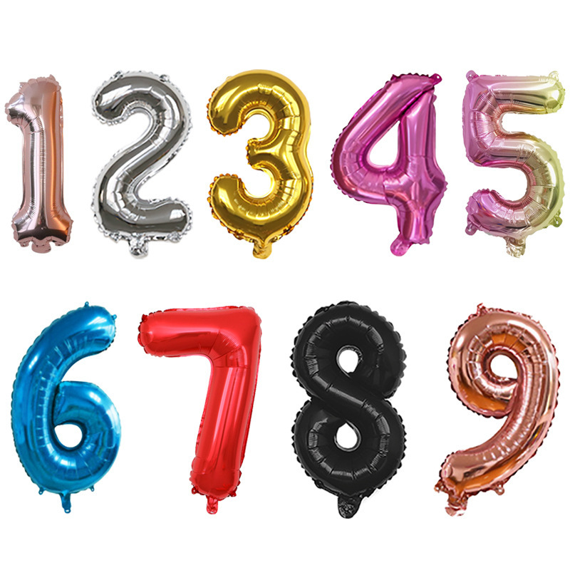 16インチ美版数字0-9アルミ膜風船子供誕生日パーティー卸売り赤ちゃん百日多色アルミ膜風船|undefined