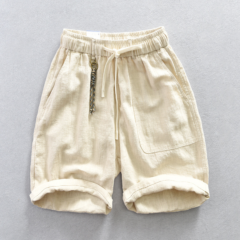 T125 men's cotton and linen casual shorts