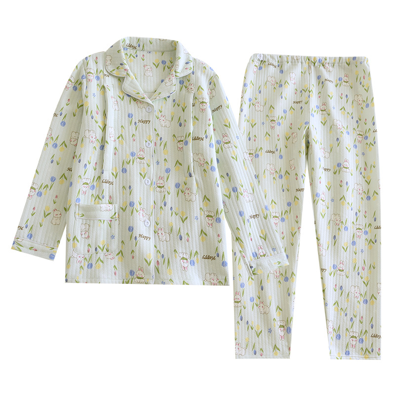 月子服春秋純綿産後妊婦授乳パジャマ女性産婦秋冬空気綿家庭服ゆったり金