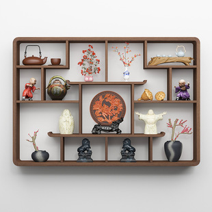 Antique Rack Solid Wood New Chinese Style Living Room Partition Wall Hanging Duobao Pavilion Storage Rack Ornaments Modern Wall Mounted Tea Rack