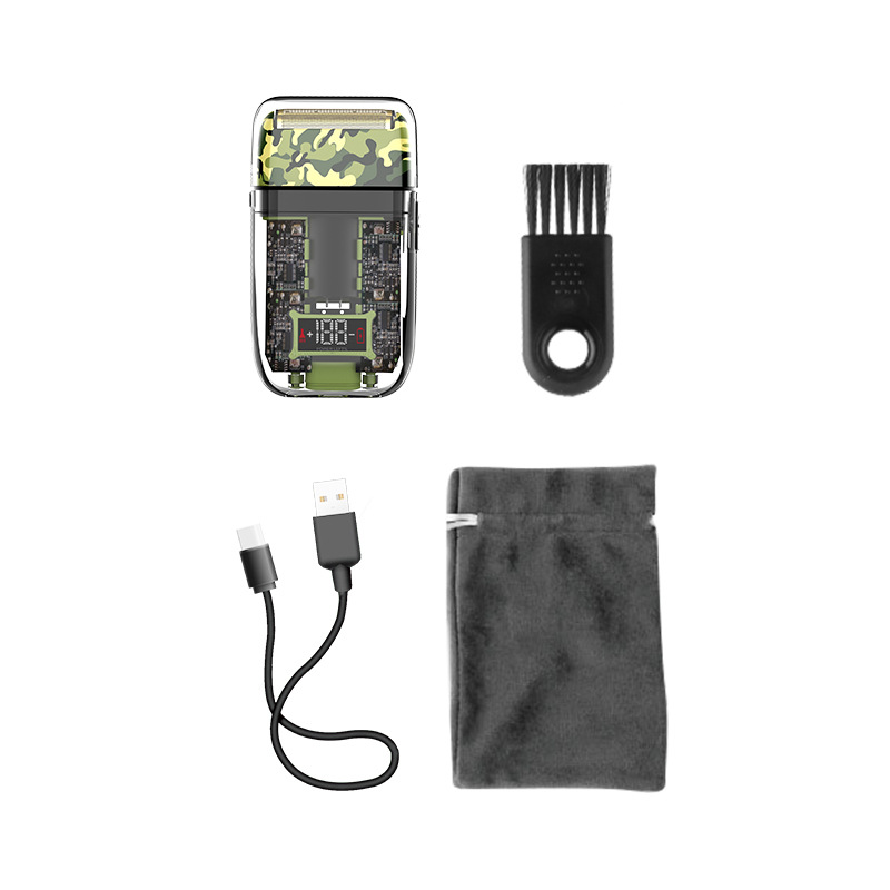Afeitadora eléctrica Kemei KM-TX7, afeitadora recíproca transparente resistente al agua, recortadora de barba recargable por USB, portátil