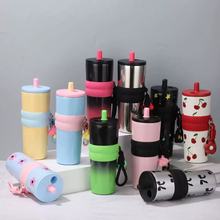 新款316不锈钢保温杯创意高颜值冰霸杯渐变色吸管车载咖啡杯