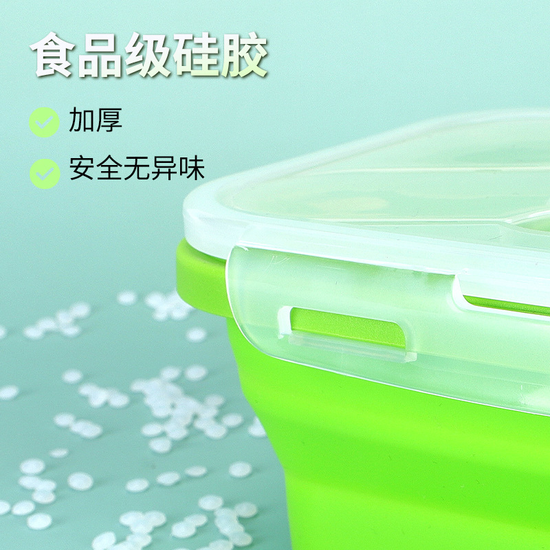 Caja de almuerzo de silicona plegable horno de microondas caja de almuerzo de silicona caja de almacenamiento refrigerador caja de preservación caja de almuerzo plegable al aire libre