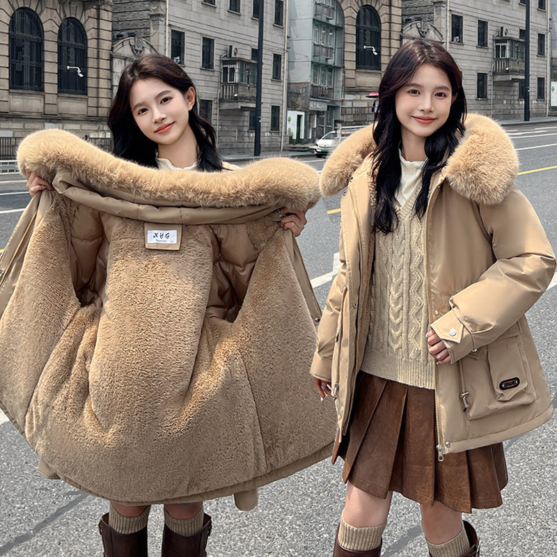 2024 grueso calentamiento para superar la mujer corta ropa de algodón de invierno de cuello grande con capuchón coreano chaqueta suelta image 5