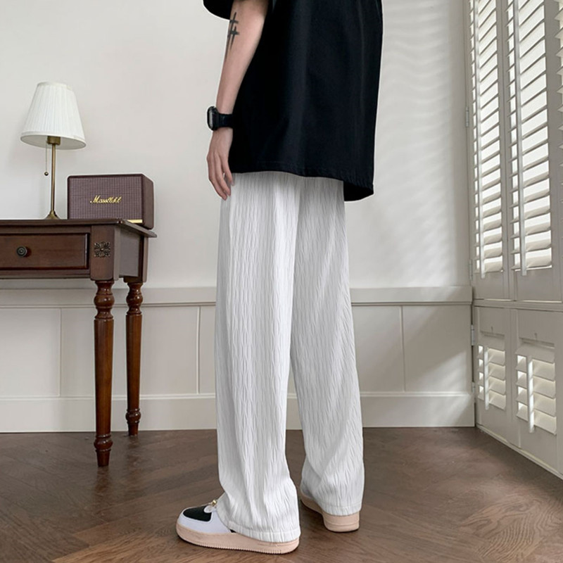 Casual pants men's summer thin ice silk long pants summer draping boys trendy loose wide leg straight sports pants