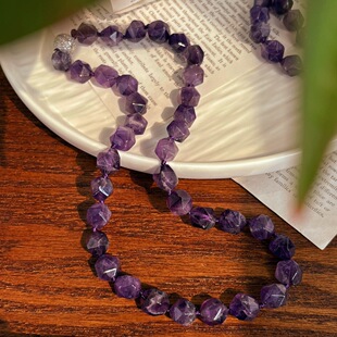 10MM Natural Cut Amethyst Necklace Clavicle Chain Necklace Niche Design Sense